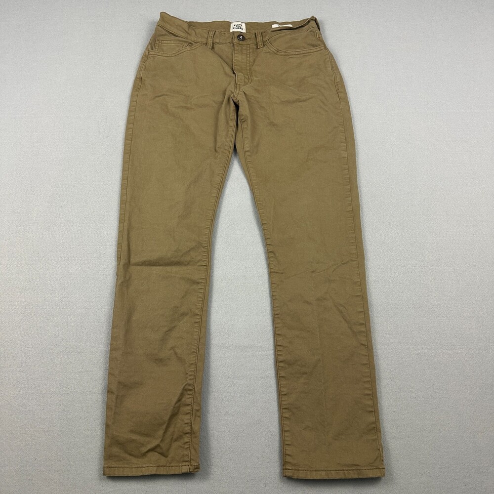 Flint And Tinder Pants Men 30 Beige Solid 365 Chino Slim Fit Trousers Flat Front